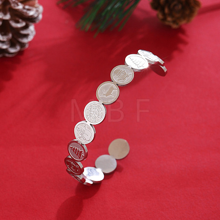 Christmas 201 Stainless Steel Cuff Bangles for Women BJEW-T021-01F-P-1