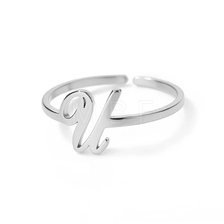 Adjustable 201 Stainless Steel Letter Open Cuff Rings for Women FS-WG61269-47-1