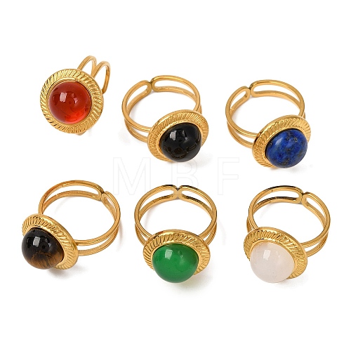 Round Natural Mixed Stone Finger Rings RJEW-Q822-33G-1