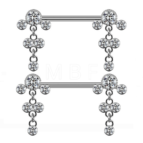 Brass Micro Pave Clear Cubic Zirconia Flat Round Nipple Barbells WG21F93-01-1