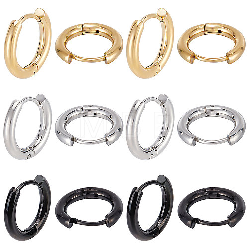 12pairs 3 colors 304/202 Stainless Steel Huggie Hoop Earrings EJEW-SC0001-25-1
