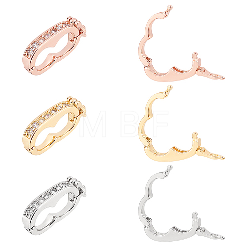 Olycraft 6Pcs 3 Colors Rack Plating Brass Micro Pave Cubic Zirconia Twister Clasps ZIRC-OC0001-08-1