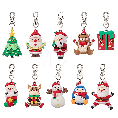 10Pcs 10 Styles Christmas Theme PVC Plastic Pendant Decorations HJEW-JM02316-1