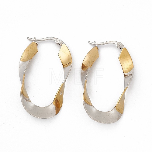 201 Stainless Steel Twist Oval Hoop Earrings with 304 Stainless Steel Pins for Women EJEW-B016-20PG-1