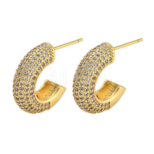 Rack Plating C-Shaped Brass Micro Pave Clear Cubic Zirconia Stud Earrings EJEW-C116-07G-1