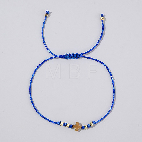 Adjustable Cross & Round Braided Bead Bracelets for Women YI2903-3-1