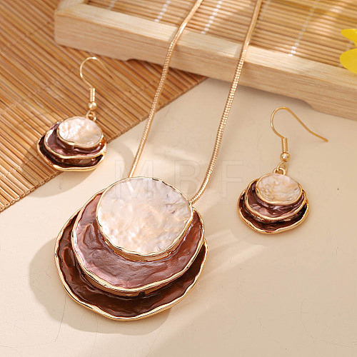 Three Flat Round Zinc Alloy Enamel Pendant Necklaces & Dangle Earrings Sets WGCF00E-08-1