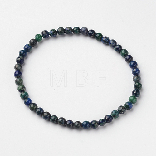 Natural Chrysocolla and Lapis Lazuli Round Bead Stretch Bracelets X-BJEW-L594-B04-1
