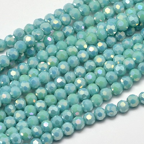 Faceted Round Full Rainbow Plated Electroplate Glass Beads Strands X-EGLA-J130-FR03-1
