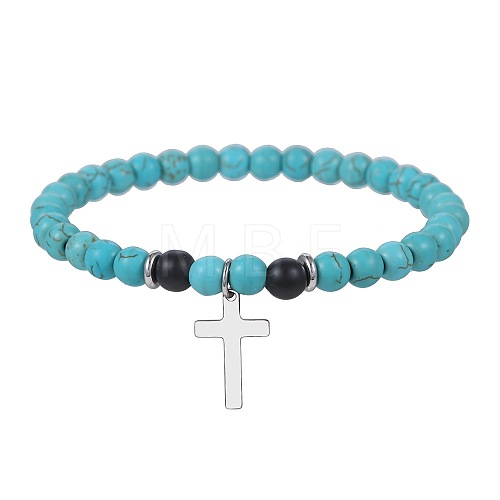 Bohemian turquoise beaded bracelet ethnic style cross pendant bracelet European and American turquoise elastic bracelet BZ6519-3-1