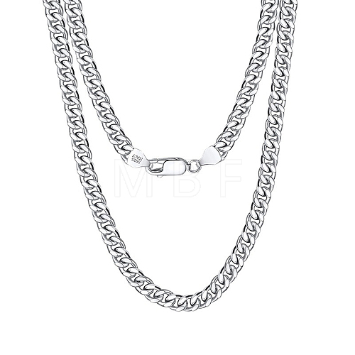 Rhodium Plated 925 Sterling Silver Cuban Link Chain Necklace NJEW-I124-001-1