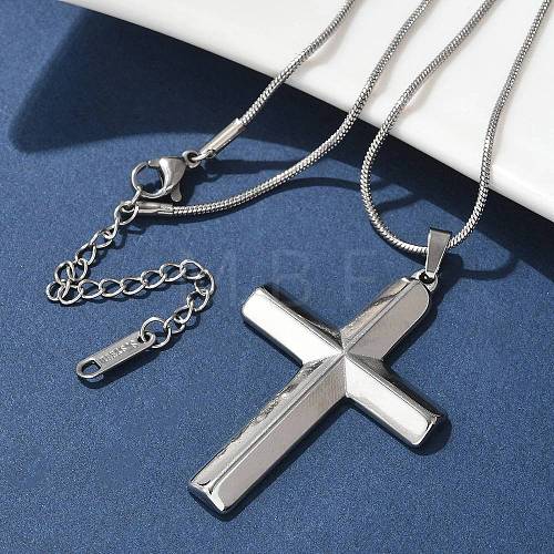 304 Stainless Steel Cross Pendant Snake Chain Necklaces NJEW-S442-06P-1