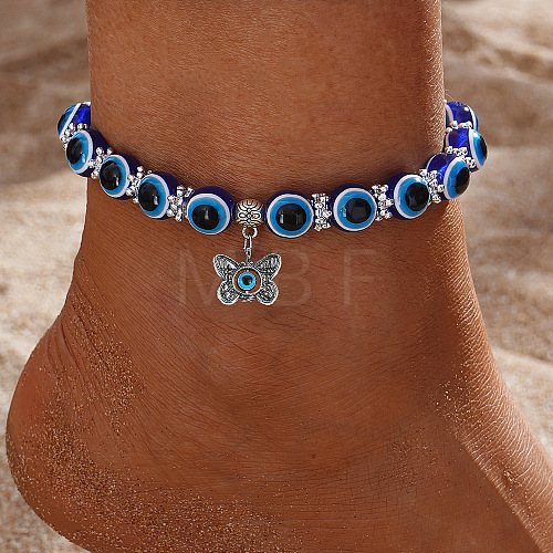 Resin Evil Eye Alloy Charm Anklets WG9874B-01-1