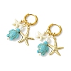 Tortoise Starfish Synthetic Turquoise & Shell Pearl Hoop Earrings EJEW-JE07149-4