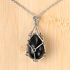 Natural Obsidian Easter Egg Cage Pendant 304 Stainless Steel Cable Chain Necklaces FS-WGA333C-09-1