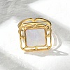 Square 304 Stainless Steel White Shell Cuff Rings for Women RJEW-G346-03G-02-2