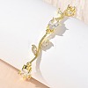Brass Micro Pave Cubic Zirconia Oval & Leaf Link Chain Bracelets for Women BJEW-G764-05G-02-1