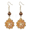 Flower Glass Seed Beads & Natural Tiger Eye Dangle Earrings EJEW-MZ00697-03-2