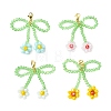 4Pcs 4 Colors Bowknot Flower Glass Pendant Decoration HJEW-TA00276-1