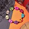 Dyed Synthetic Turquoise Halloween Skull Beaded Stretch Bracelets BJEW-TA00477-2