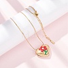 304 Stainless Steel Enamel Heart with Flower Pendant Necklaces for Women NJEW-D347-01G-03-1