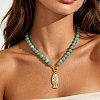 Summer Beach Bohemian Alloy Fish Pendant Resin Round Beaded Necklaces for Women WG6850D-03-1