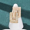 Adjustable Brass Micro Pave Clear Cubic Zirconia with ABS Plastic Pearl Cuff Rings RJEW-G368-02G-1