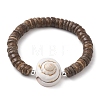 Natural Coconut Rondelle Beaded Stretch Bracelets BJEW-JB10250-02-2