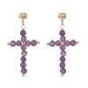 Natural Mixed Gemstone Beaded Cross Dangle Stud Earrings EJEW-JE05200-3