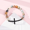 Round Natural Flower Amazonite Bead Stretch Bracelets BJEW-F493-05EB-03-1