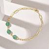 Natural Green Aventurine Faceted Flat Round Beaded Brass Paperclip Chain Bracelets GG-CBA37F5-02G-01-2
