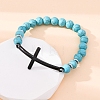 Round Synthetic Turquoise Bead Stretch Bracelets BJEW-F493-05EB-02-4