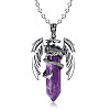Natural Amethyst Bullet with Dragon Pendant Necklace with Zinc Alloy Chains PW-WG99720-07-1