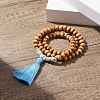 Natural Flower Amazonite & Wood Round Beaded Wrap Bracelet BJEW-JB08092-2