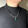European 8mm Black Glass Beaded Synthetic Malachite Pyramid Pendant Necklaces with Alloy OT Clasps for Men WW6368-1-3