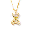 Brass Pave Clear Cubic Zirconia Cute 3D Bear Pendant Necklaces for Women CY9372-2-2