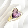 Heart Brass Natural Amethyst Finger Rings RJEW-D304-01G-A-1