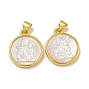 Rack Plating Brass Pave Natural White Shell Pendants KK-U025-11G-02-1