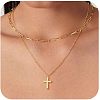 2Pcs Cross Stainless Steel Pendant Double Layer Necklaces for Women FS-WG7D720-04-1