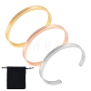 Unicraftale 3Pcs 3 Colors 304 Stainless Steel Grooved Open Cuff Bangle for Women BJEW-UN0001-33-1