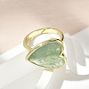 Heart Brass Natural Green Strawberry Quartz  Finger Rings RJEW-D304-01G-C-5