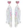 Heart Acrylic & Plastic Glitter Tassel Stud Earrings FS-WGEB983-14-1