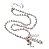 Mother's Day Brass Micro Pave Clear Cubic Zirconia Enamel Red Rose Flower Mama Pendant Necklaces for Women NJEW-A071-02P-4