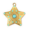 304 Stainless Steel Pave Synthetic Turquoise Pendants STAS-OY018-36G-1