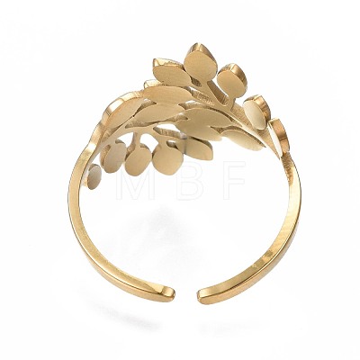 304 Stainless Steel Leaf Open Cuff Ring RJEW-T023-56G-1