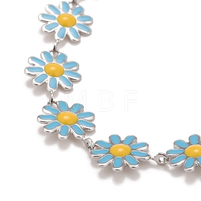 Enamel Daisy Link Chain Necklace NJEW-P220-01P-06-1