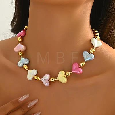 Alloy with CCB Plastic Round Heart Beaded Necklaces for Women FS-WG06F83-01-1