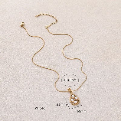 304 Stainless Steel with Imitation Pearl Teardrop Pendant Necklaces for Women BY5835-1