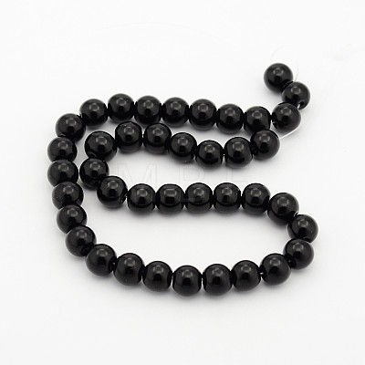 Black Opaque Glass Round Beads Strands X-GR8mm27Y-1