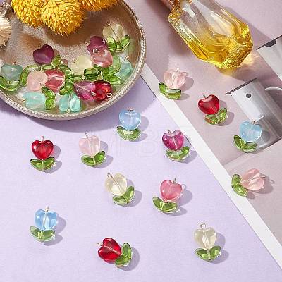 50Pcs Spray Painted Glass Pendants PALLOY-CJ0002-72-1